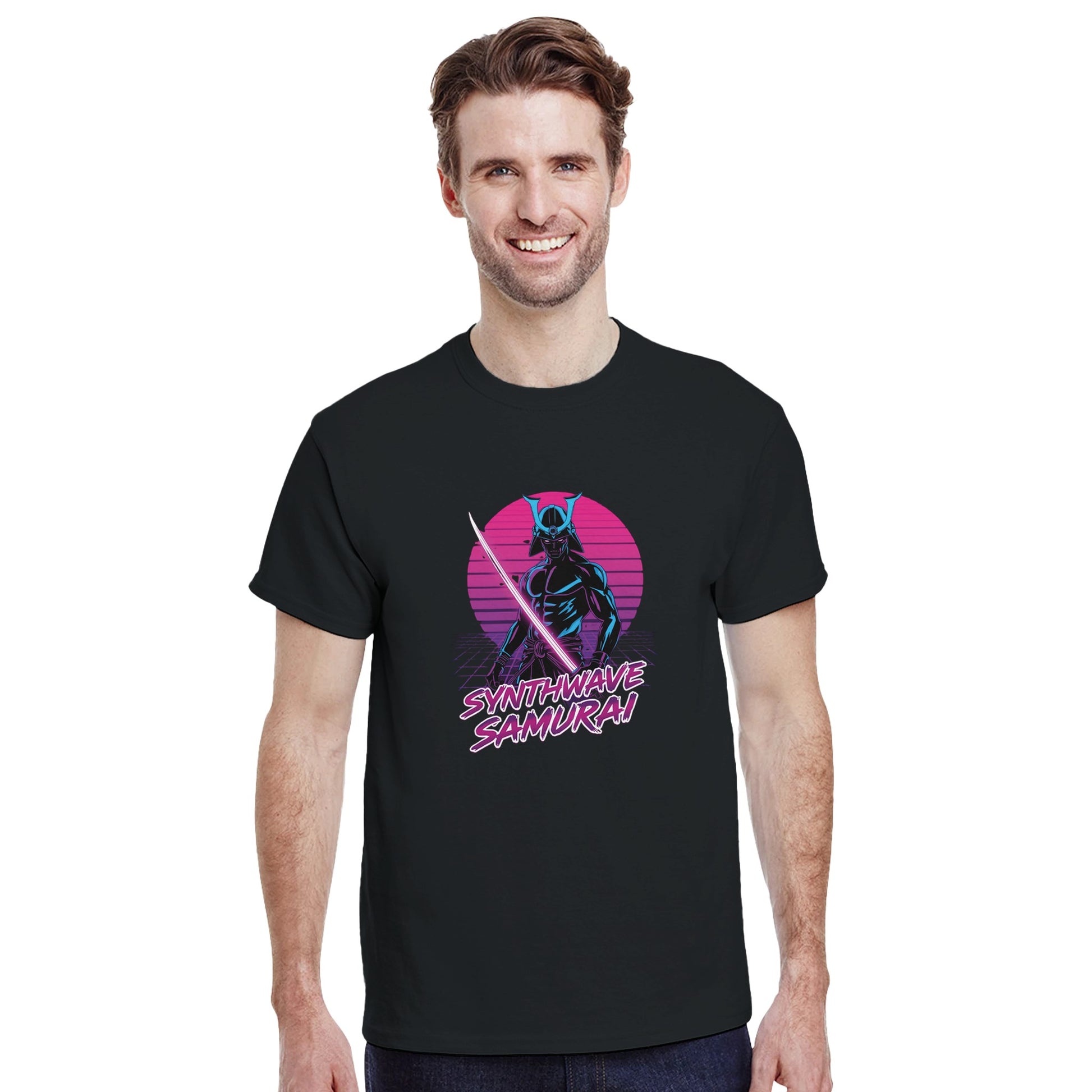 Synthwave Samurai graphic design on a Heavyweight T-shirt