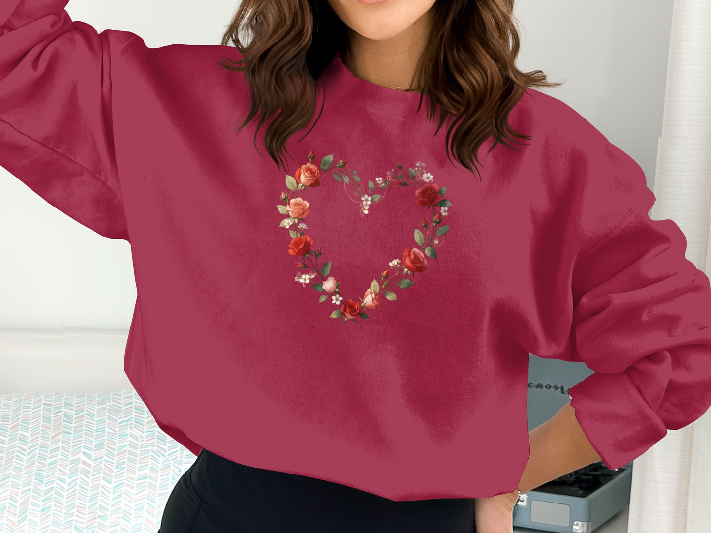 Floral Heart Red Sweatshirt Perfect for Casual Wear