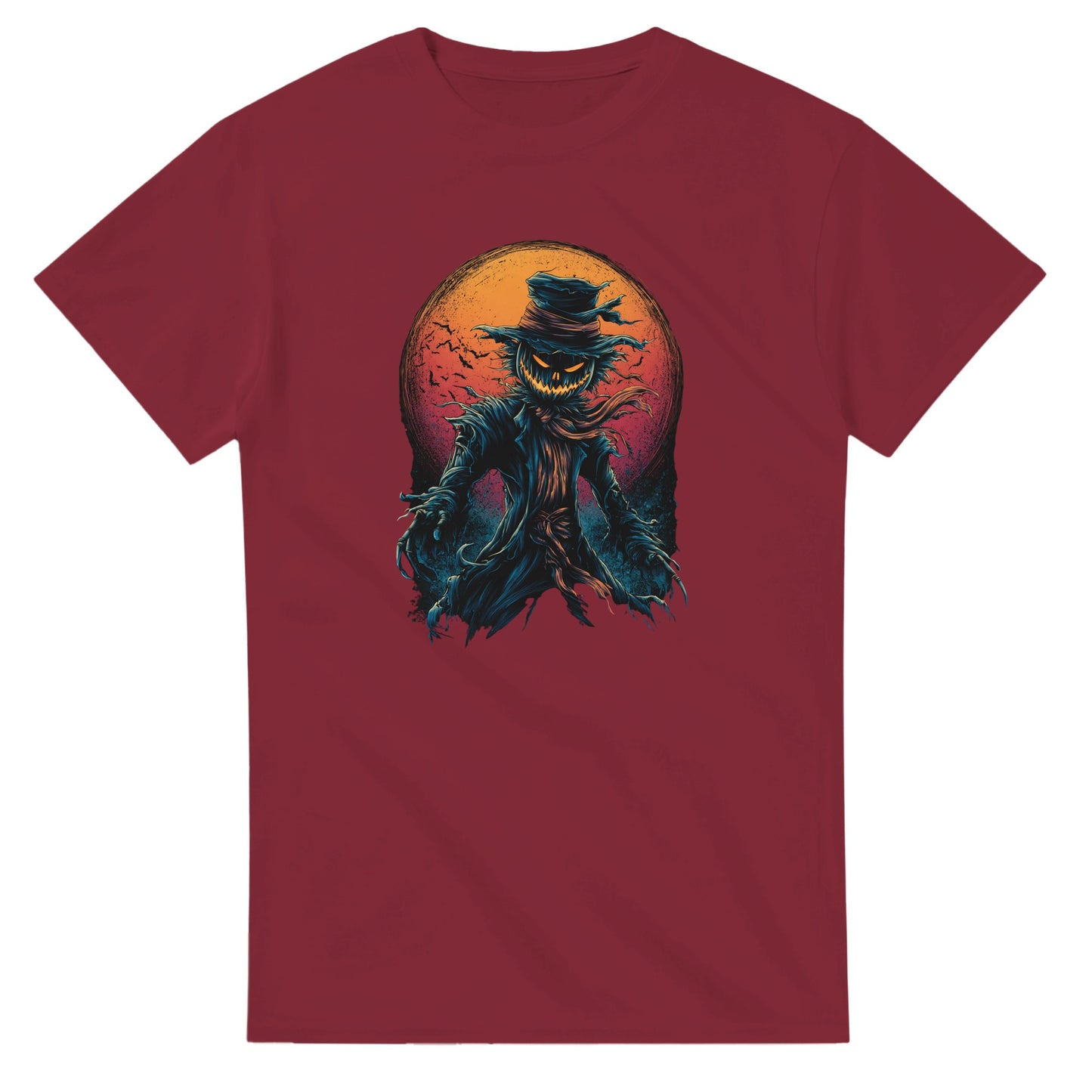 Scarecrow with Full Moon & Bats on a Heavyweight T-shirt