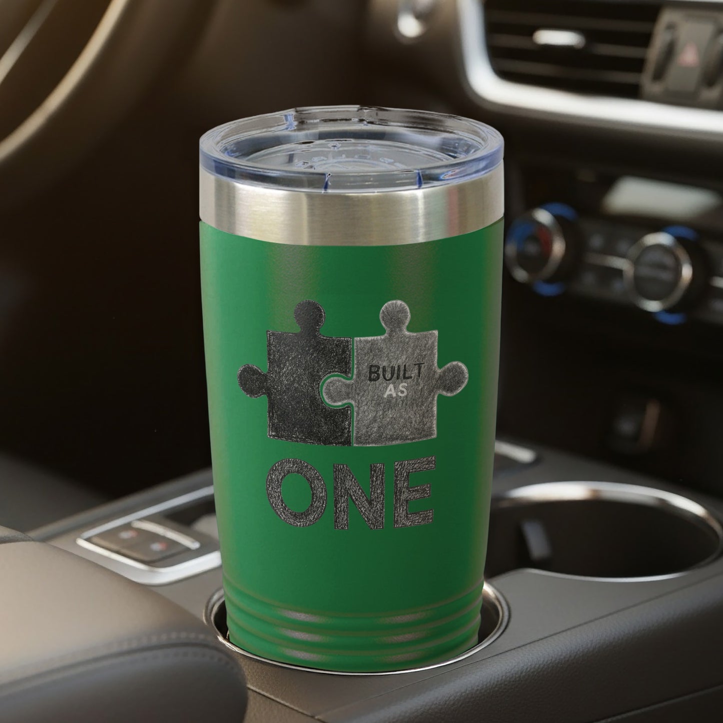 Built as One Puzzle Pieces Design Tumbler Cup