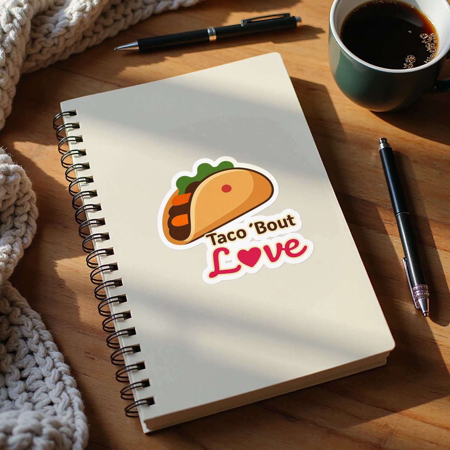 Taco 'Bout Love phrase with a Bold & Playful design on Kiss-Cut Stickers