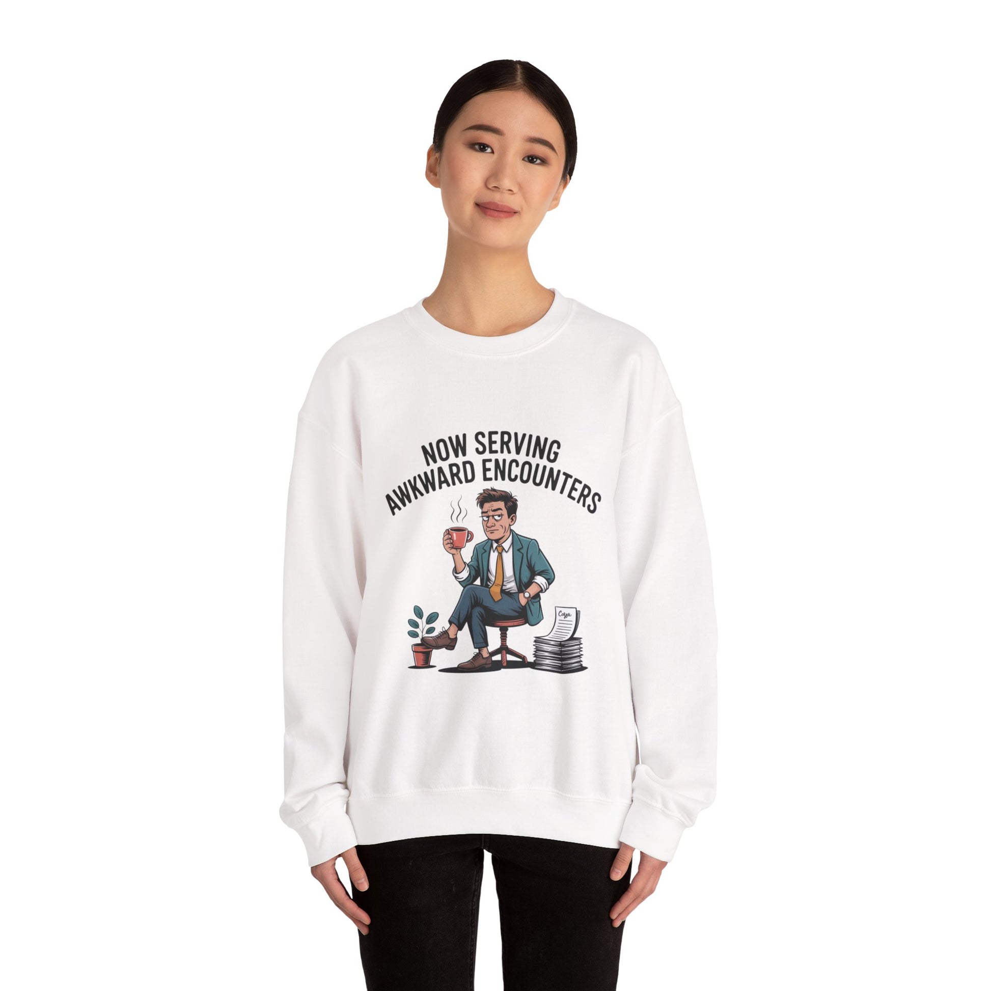 Now Serving Awkward Moments on a Crewneck Sweatshirt