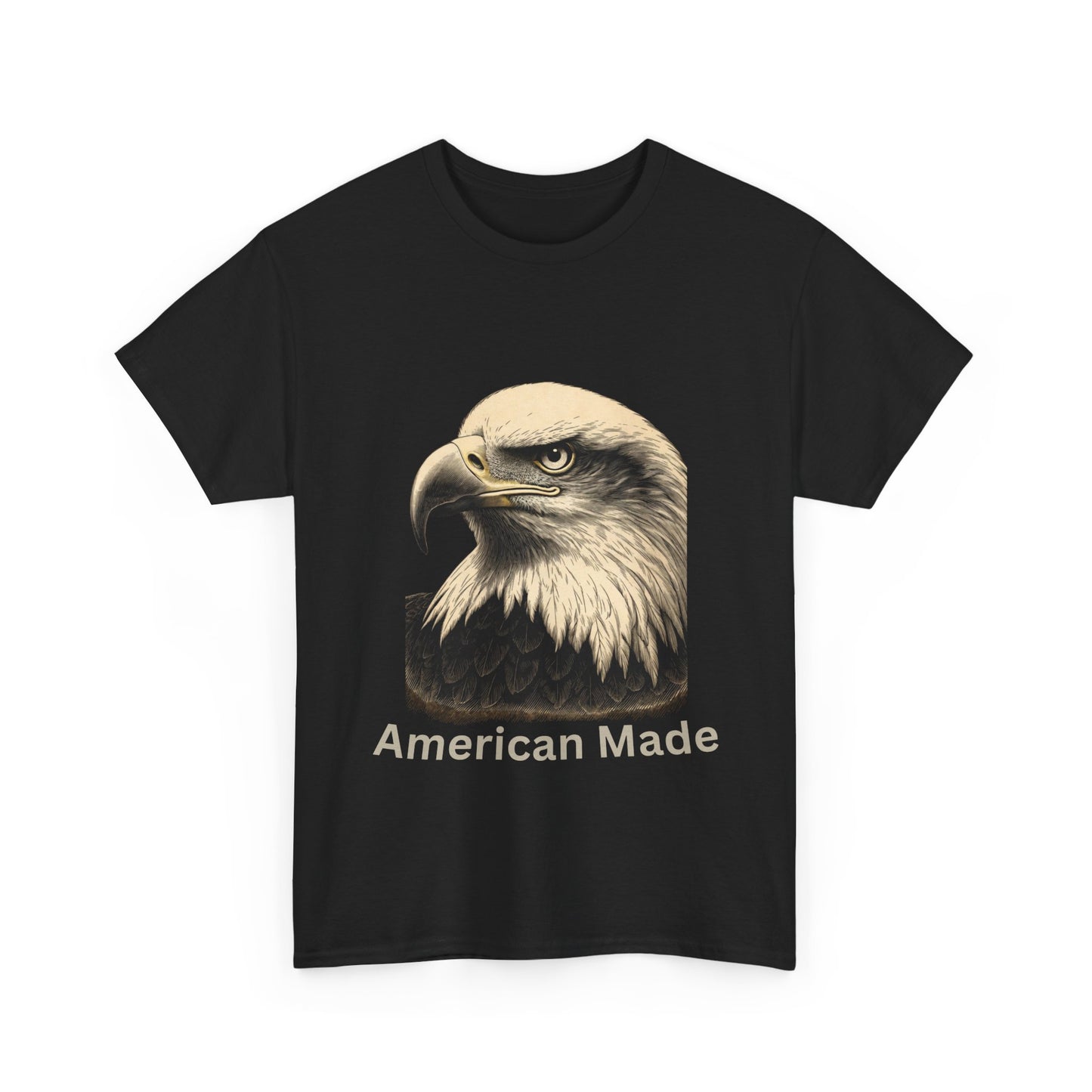 Engraved Eagle - American Made - text on the bottom of a Heavyweight T-shirt