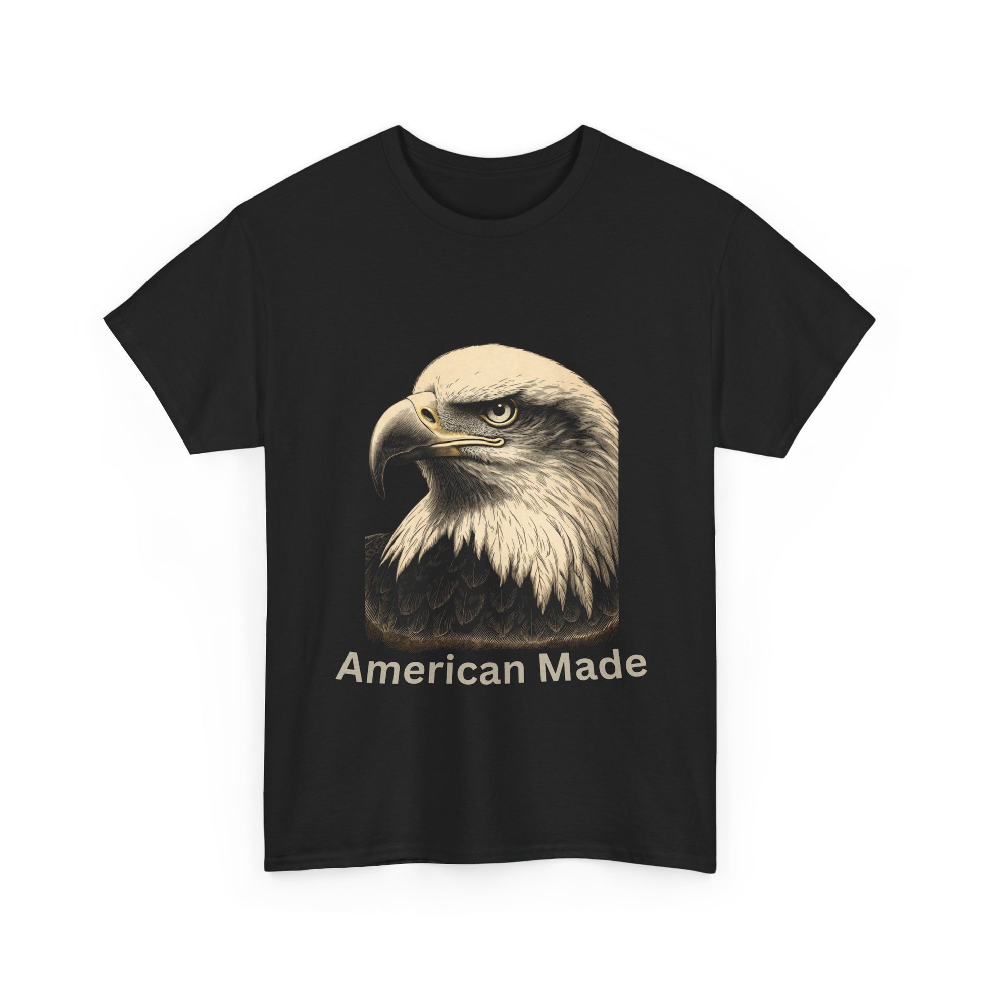 Engraved Eagle - American Made - text on the bottom of a Heavyweight T-shirt