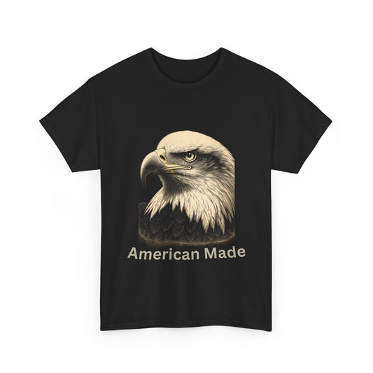 Engraved Eagle - American Made - text on the bottom of a Heavyweight T-shirt