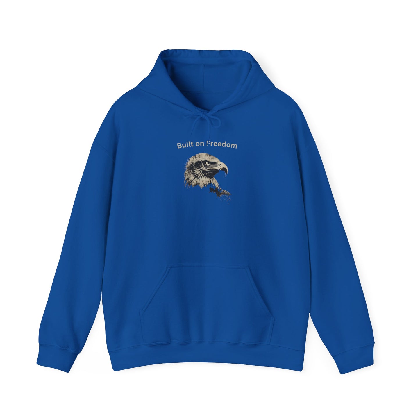 Built of Freedom text above an eagle head on a Pullover Hoodie