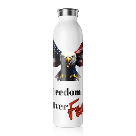 Freedom Over Fear Patriotic Eagle on a 20oz Stainless Steel Water Bottle