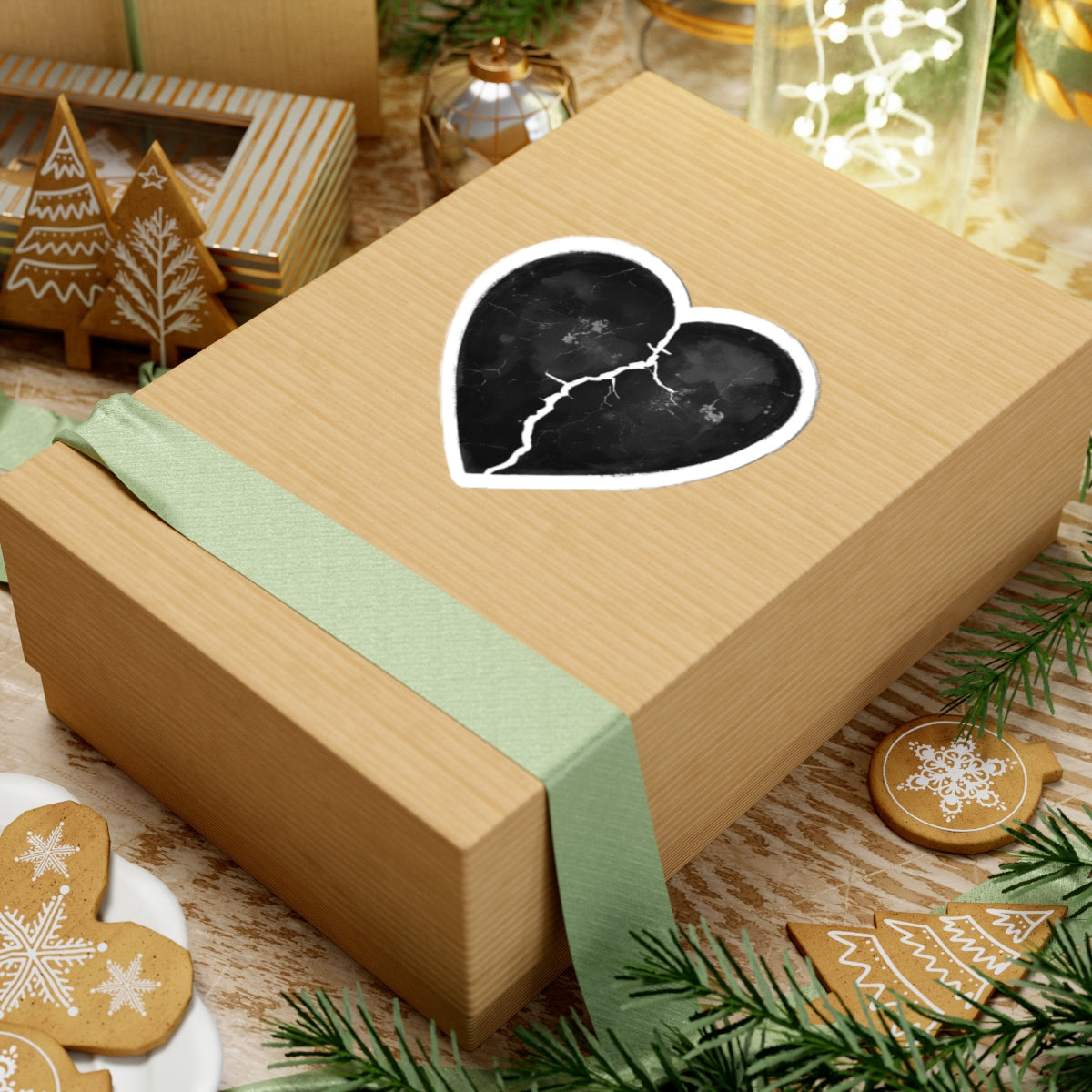 Decorative Gift Box with Black Broken Heart Design