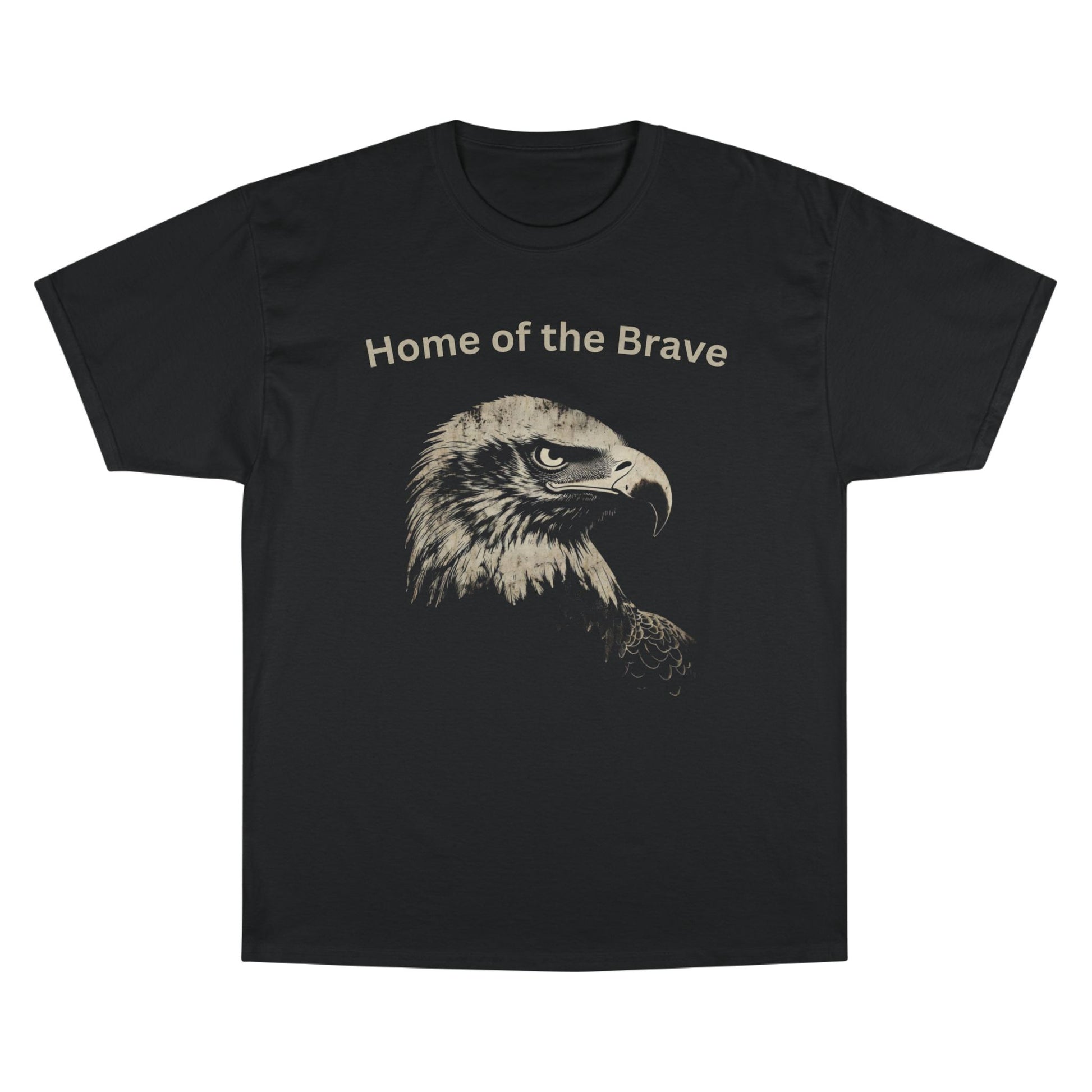 Home of the Brave text above an eagle head on a Champion Tee