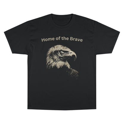 Home of the Brave text above an eagle head on a Champion Tee