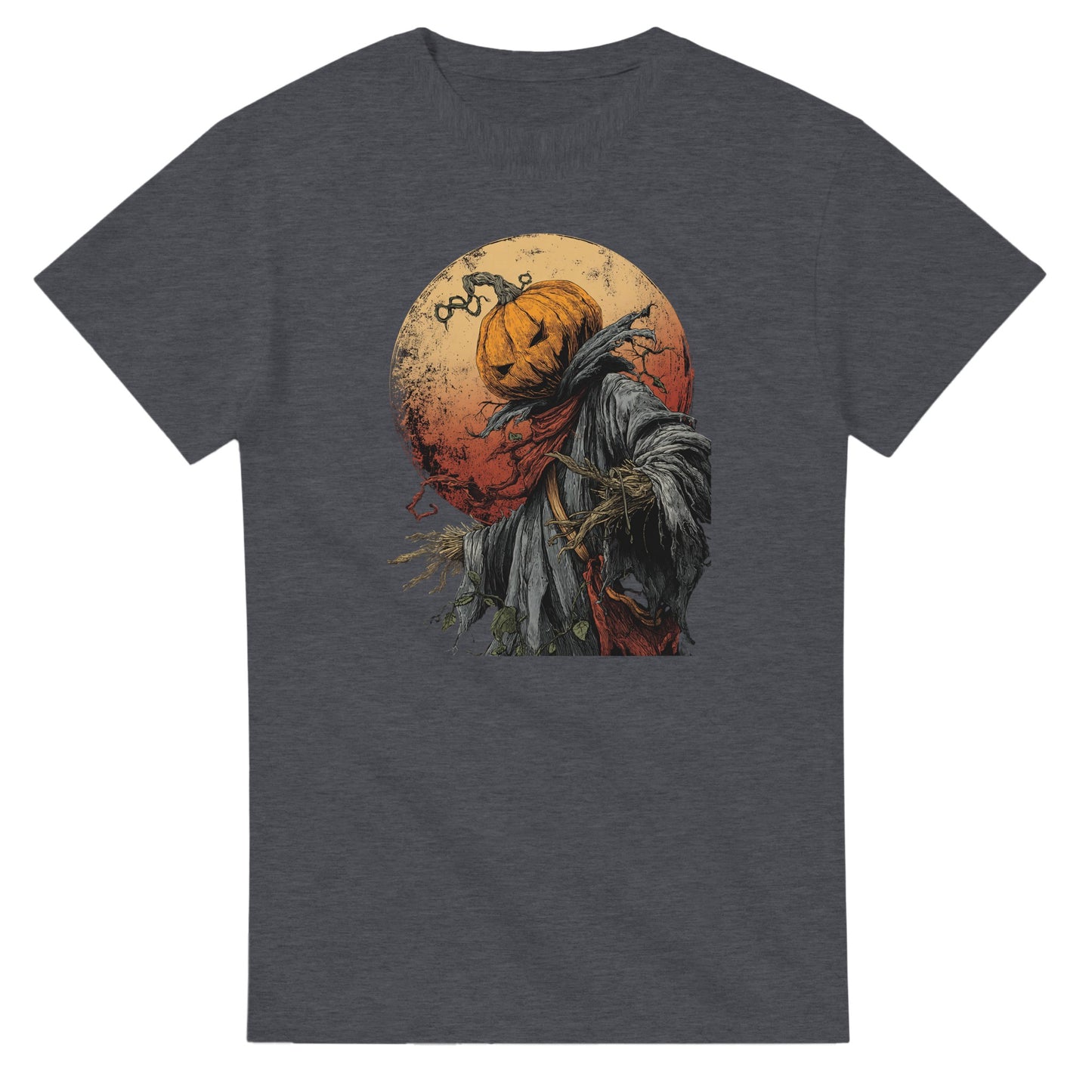 Spooky Pumpkin Scarecrow on a Heavyweight T-shirt