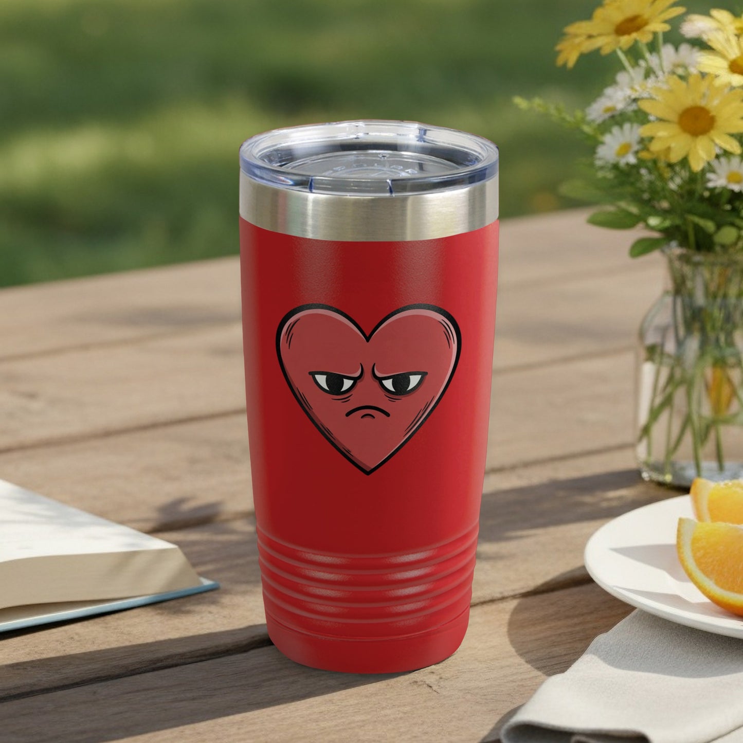 Red Tumbler with Sad Heart Design Insulated Cup