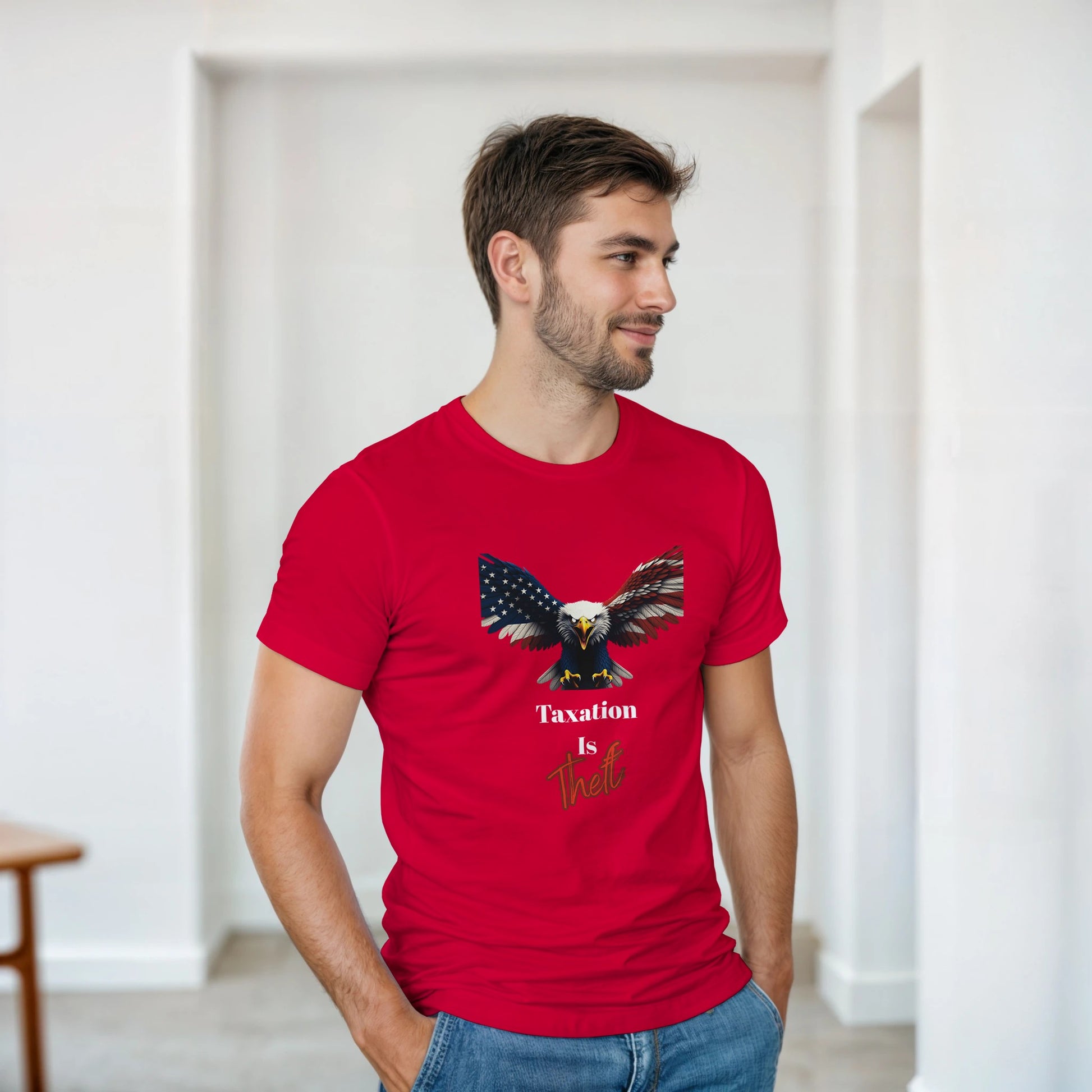 Taxation Is Theft Patriotic Eagle on a Heavyweight T-shirt