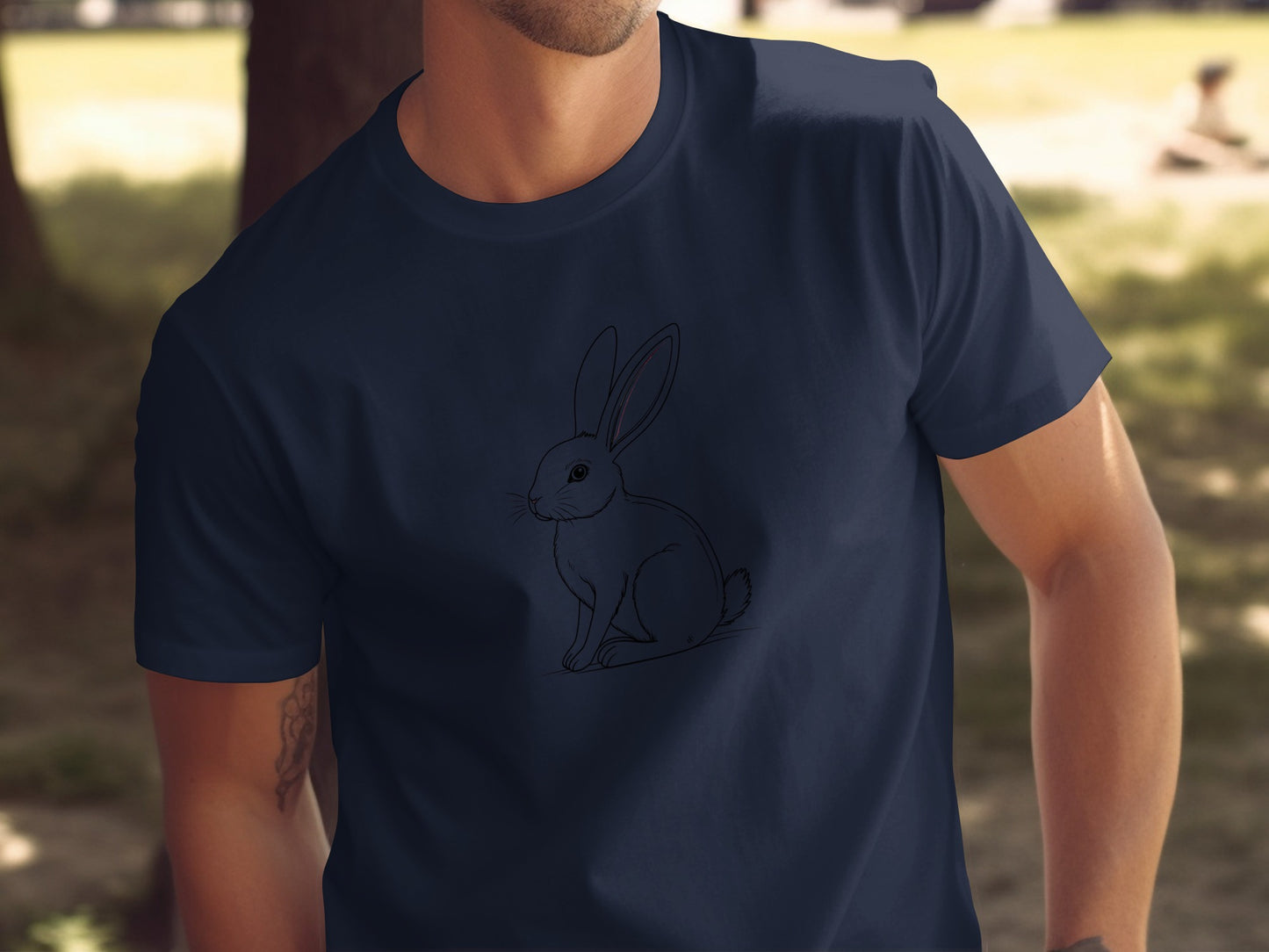 Dark Navy T-Shirt Adorable Rabbit Outline Design product type