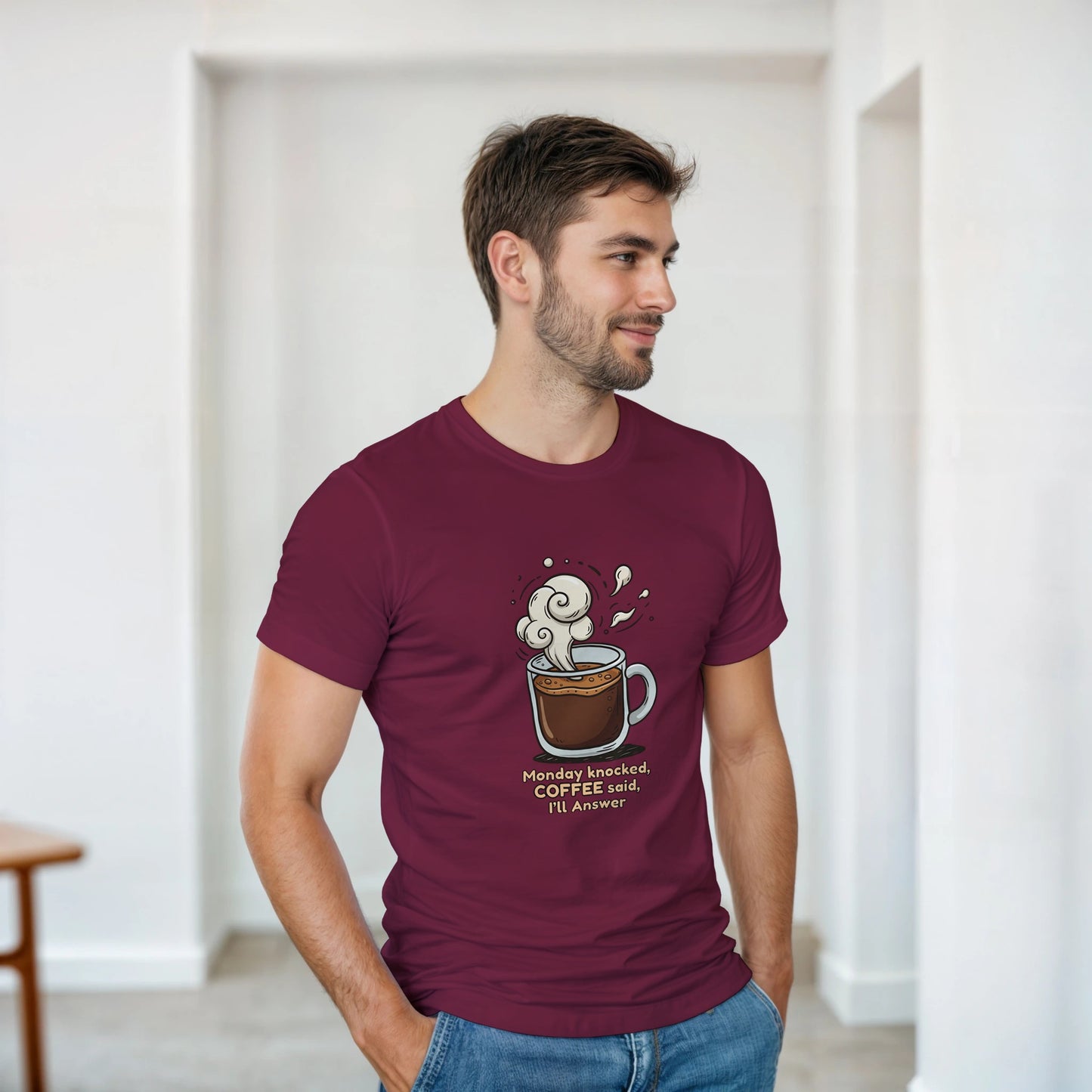 Monday Knocked, Coffee Answered on a Heavyweight Caffeine Lover T on a Shirt