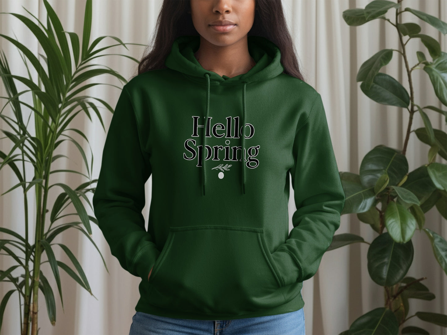 Hello Spring Green Hoodie Perfect for Seasonal Wear