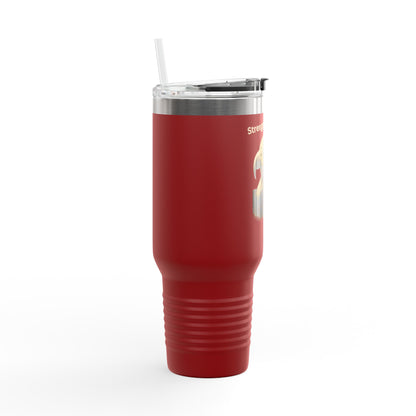 Strength in Liberty text on the top of a  40oz Insulated Travel Mug