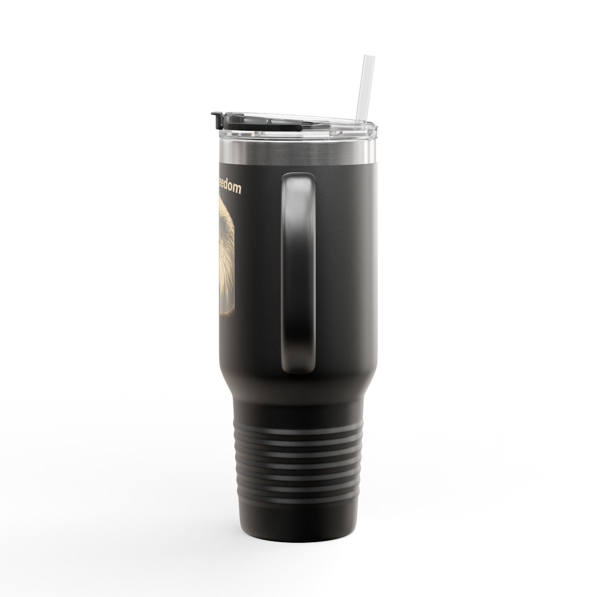 Built on Freedom text on the top of a  40oz Insulated Travel Mug