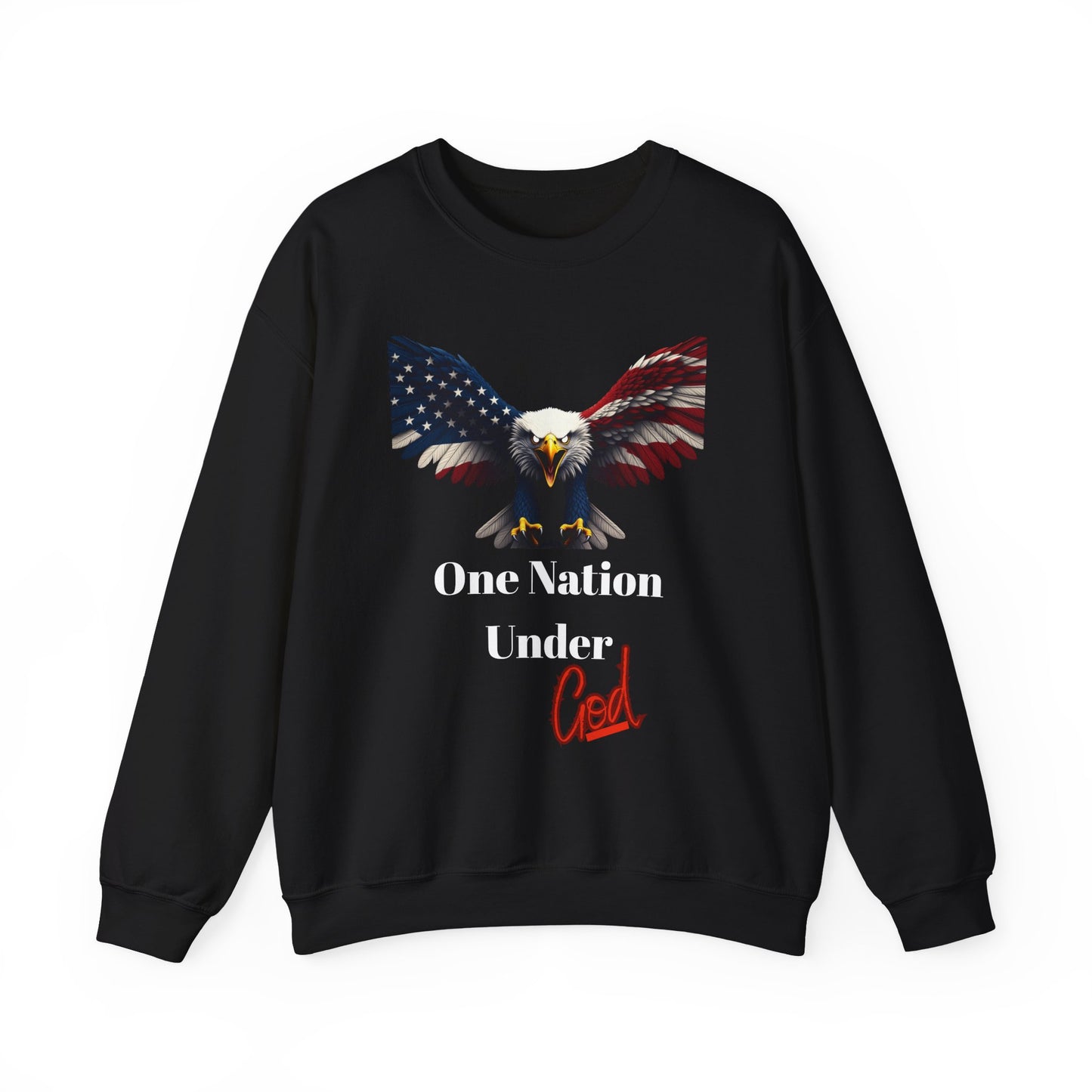 One Nation Under God Patriotic Eagle text on a Crewneck Sweatshirt