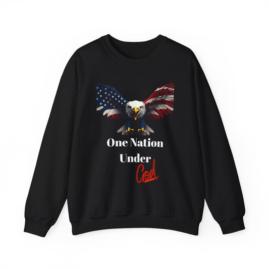 One Nation Under God Patriotic Eagle text on a Crewneck Sweatshirt