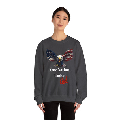 One Nation Under God Patriotic Eagle text on a Crewneck Sweatshirt