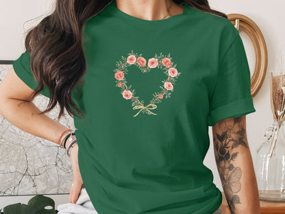 Rose and Heart Wreath design on a Premium Tee