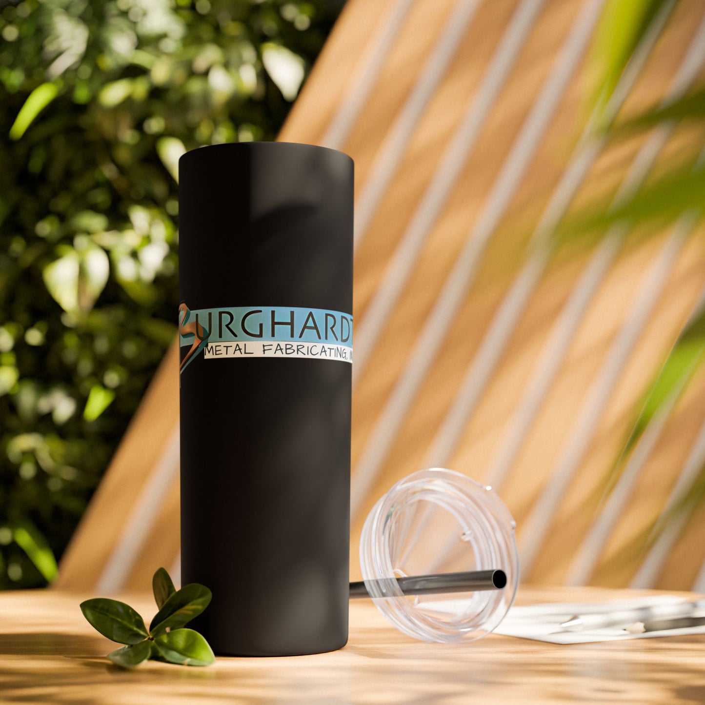 Burghardt Metal Fabricating, Inc., logo on a 20oz Skinny Tumbler