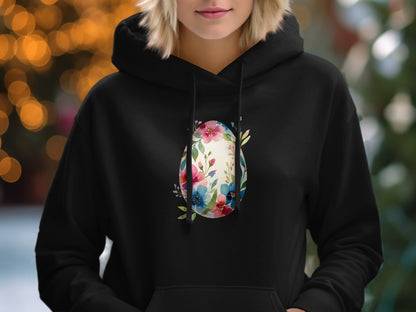 Colorful Floral Egg Design Printed Hoodie