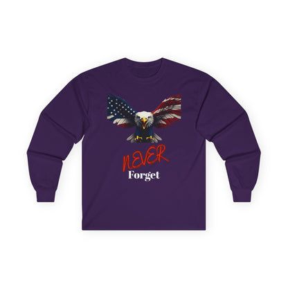 Never Forget Patriotic Eagle on a long sleeve tee