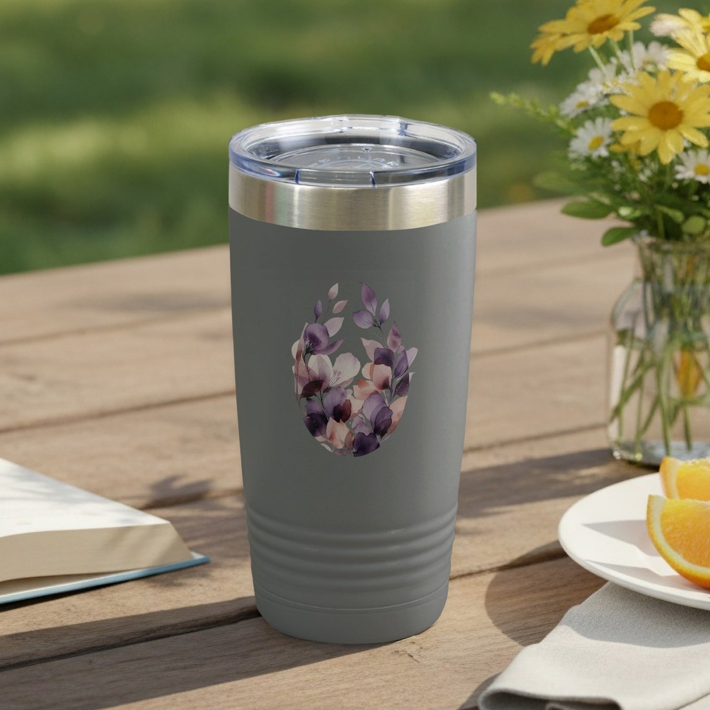 Floral Design Tumbler With Lid for Outdoor Use
