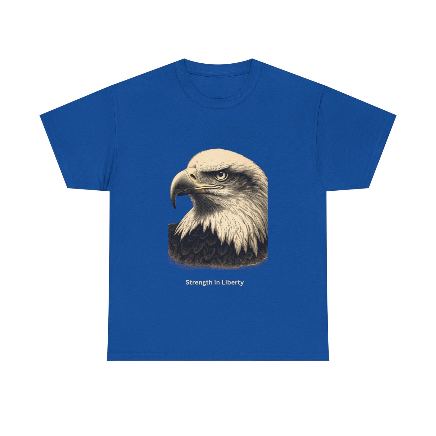 Engraved Eagle - Strength in Liberty - muted text on the bottom of a Heavyweight T-shirt