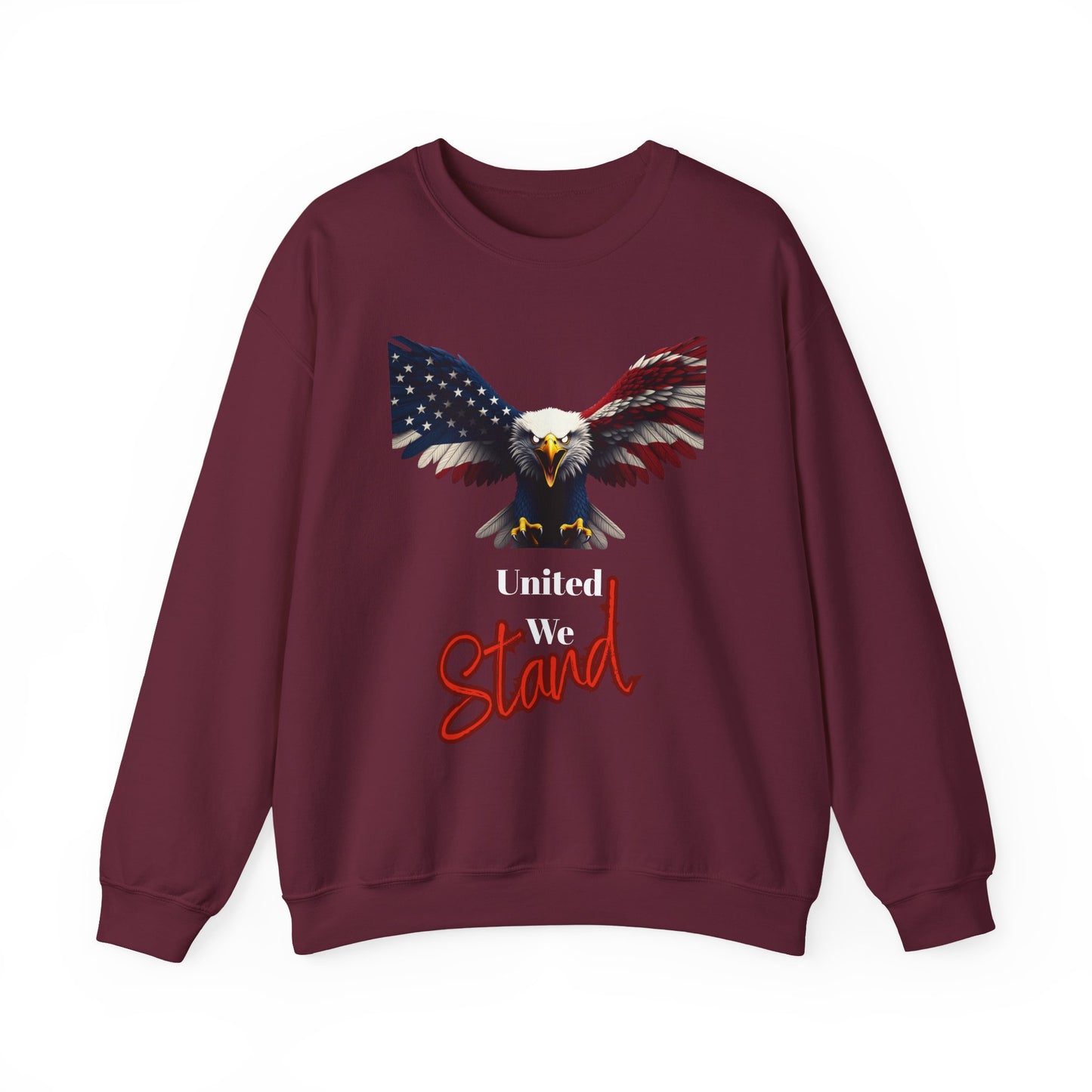 United We Stand Patriotic Eagle text on a Crewneck Sweatshirt