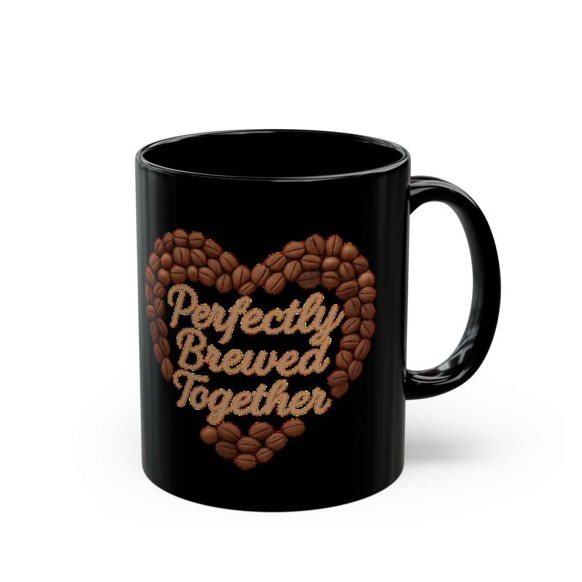 Perfectly Brewed Together phrase on an 11/15oz Black Mug