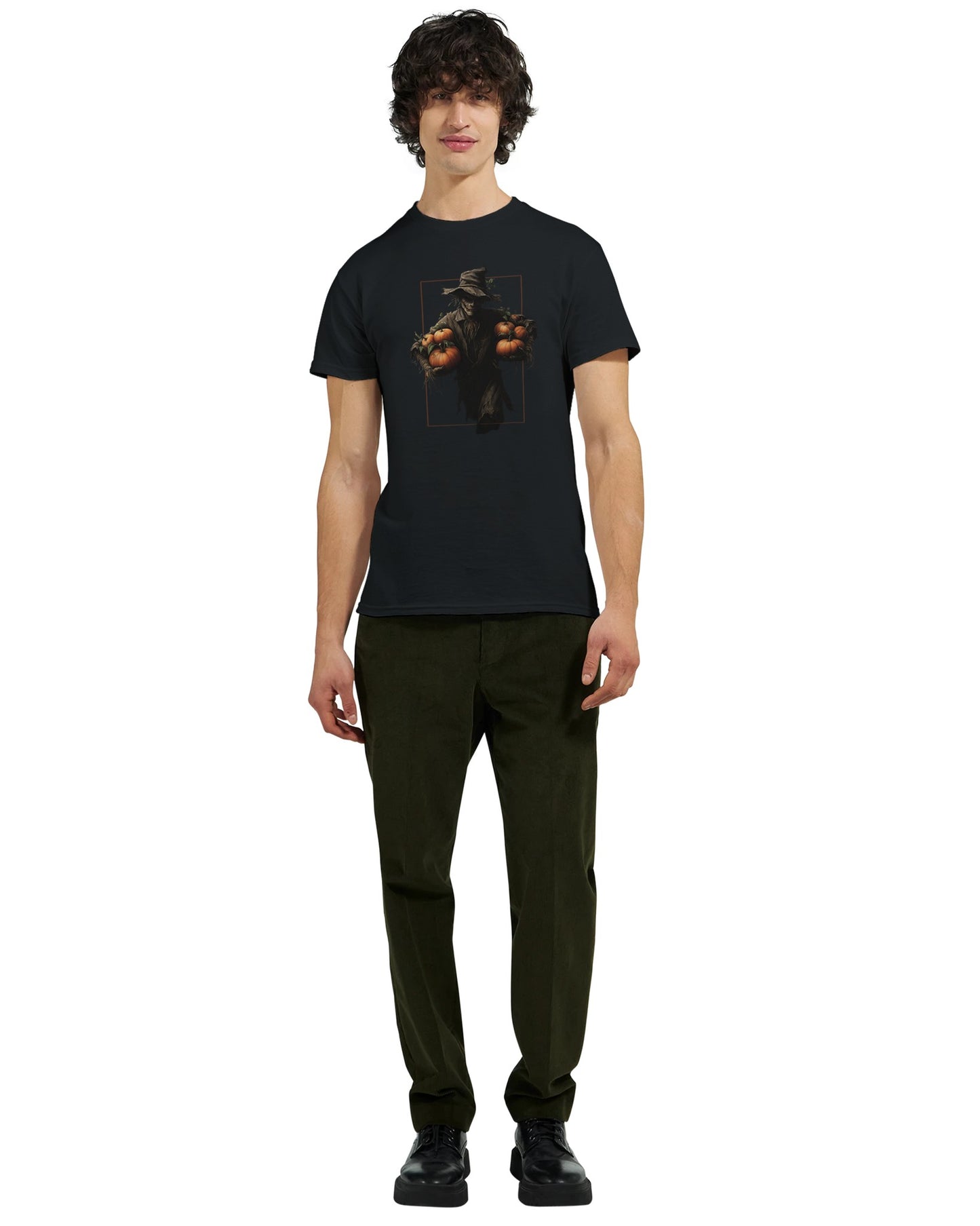 Spooky Harvest Scarecrow on a Heavyweight T-shirt