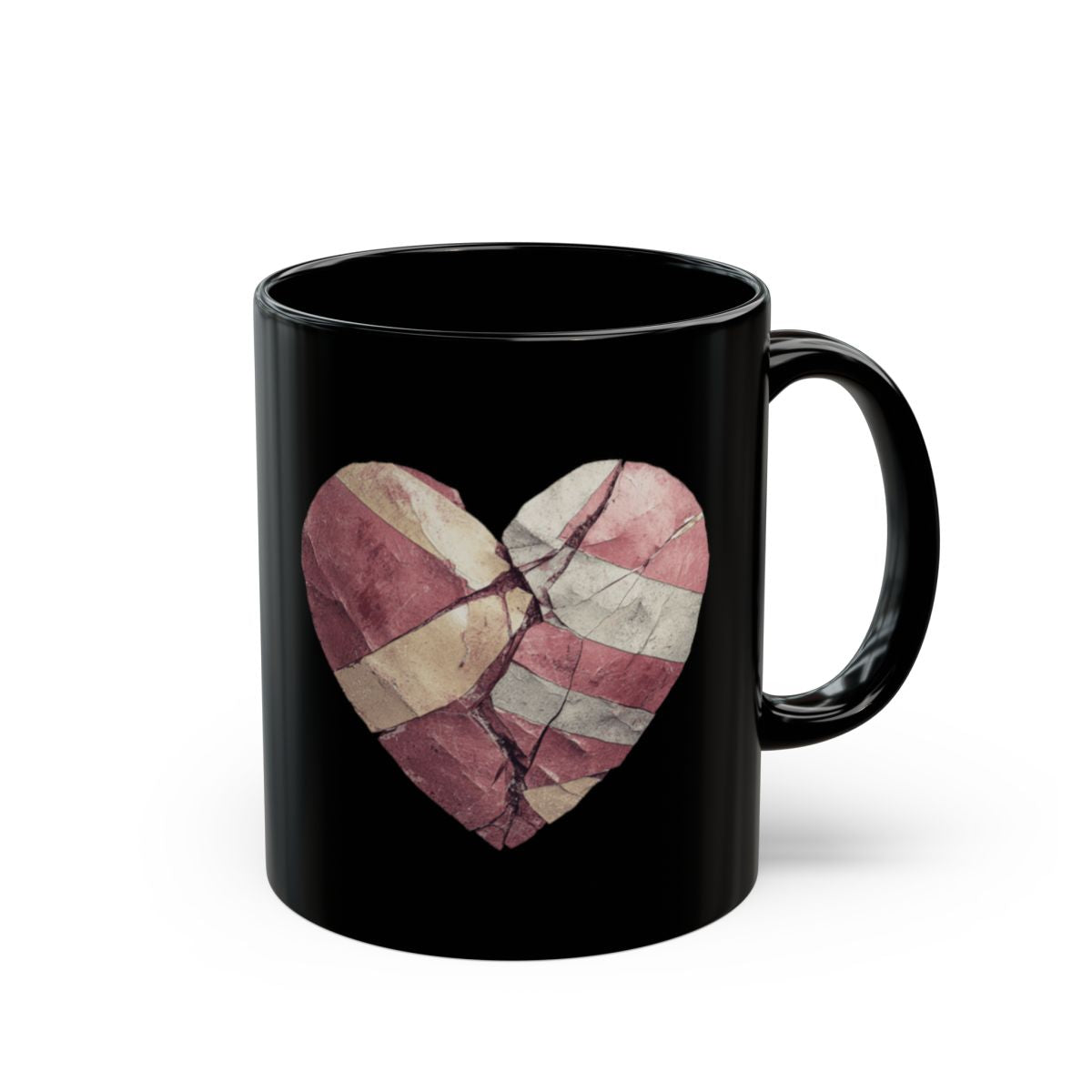 Cracked Heart Design Printed on Black Coffee Mug