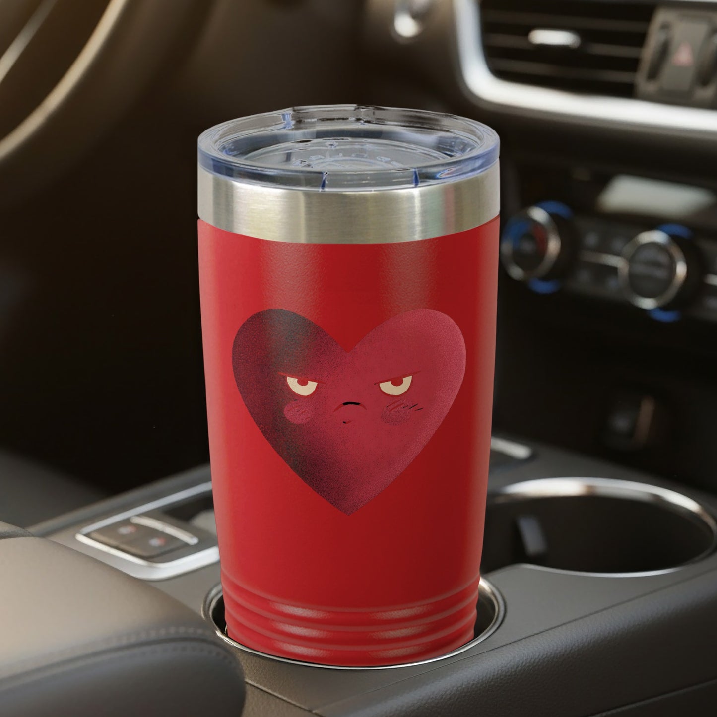 Red Cup with Grumpy Heart Face Tumbler Product