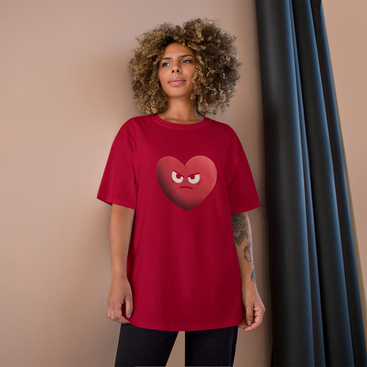 Red T-Shirt with Angry Heart Design emoji face product