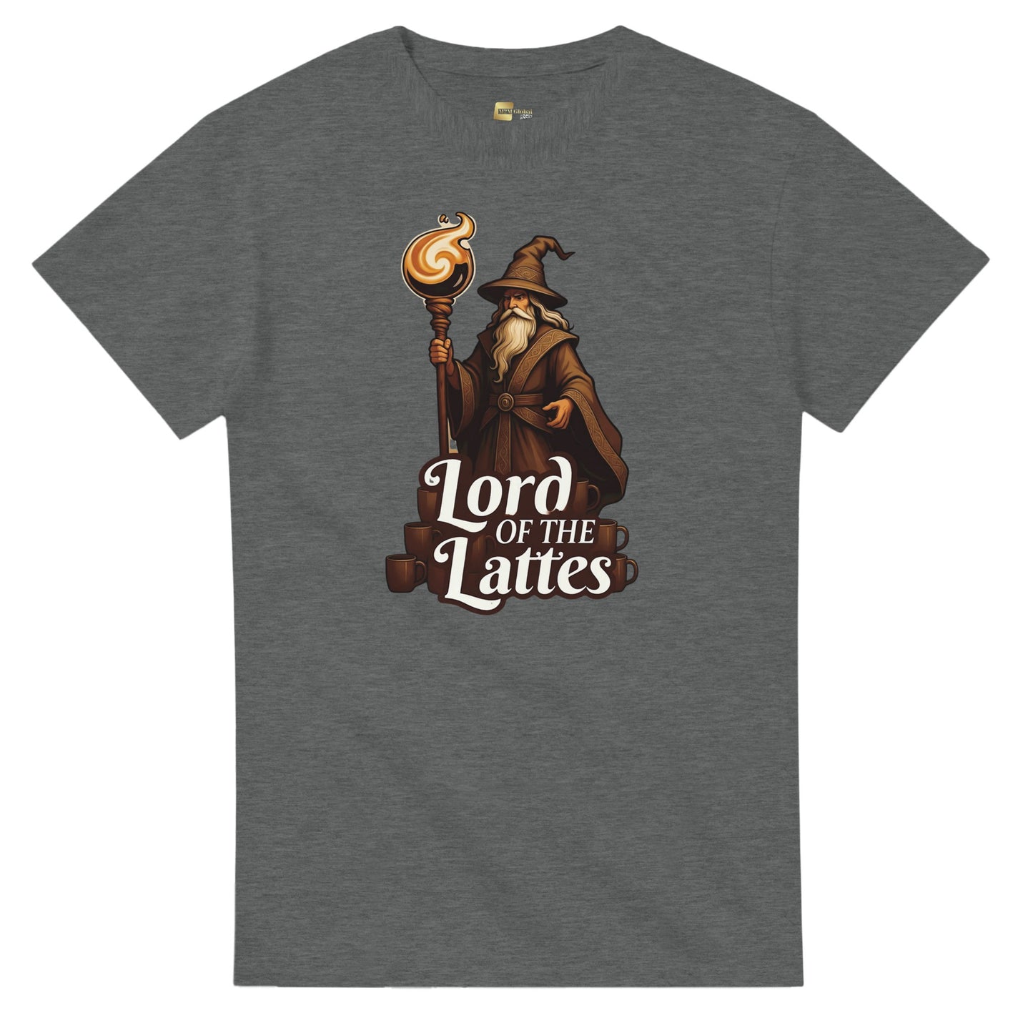 Lord of the Lattes graphic design on a Heavyweight T-shirt