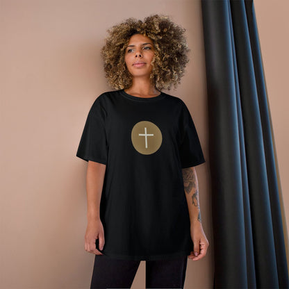 Black T-Shirt Gold Circle White Cross product type