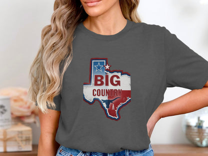 Texas outline with "Big Country" text, stars, oil rig, and flag elements.
