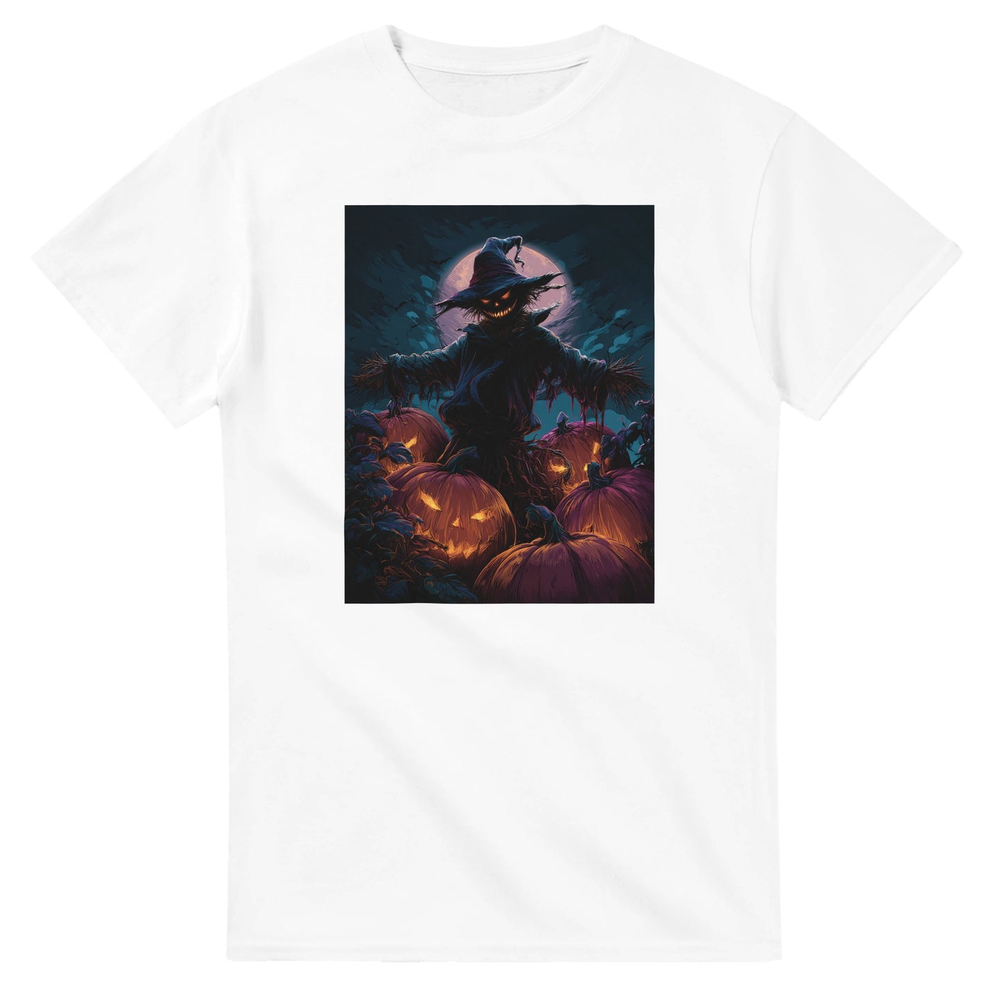 Jack-o'-Lanterns & Full Moon on a Heavyweight T-shirt