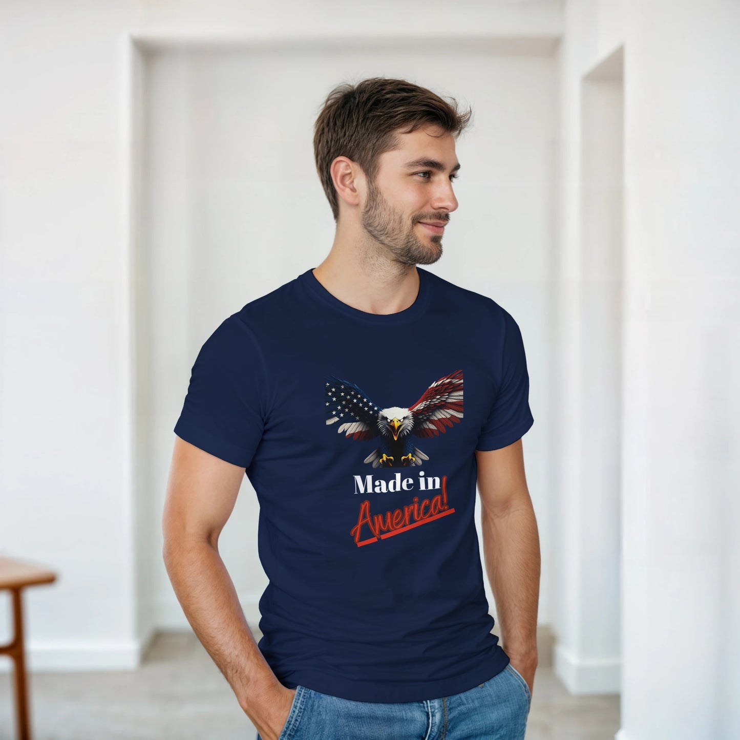 Made In America Patriotic Eagle on a Heavyweight T-shirt