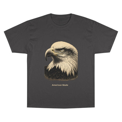 Engraved Eagle - American Made - text on the muted of a Champion Tee