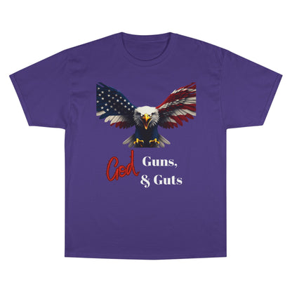God Guns & Guts Patriotic Eagle on a Champion T-shirt