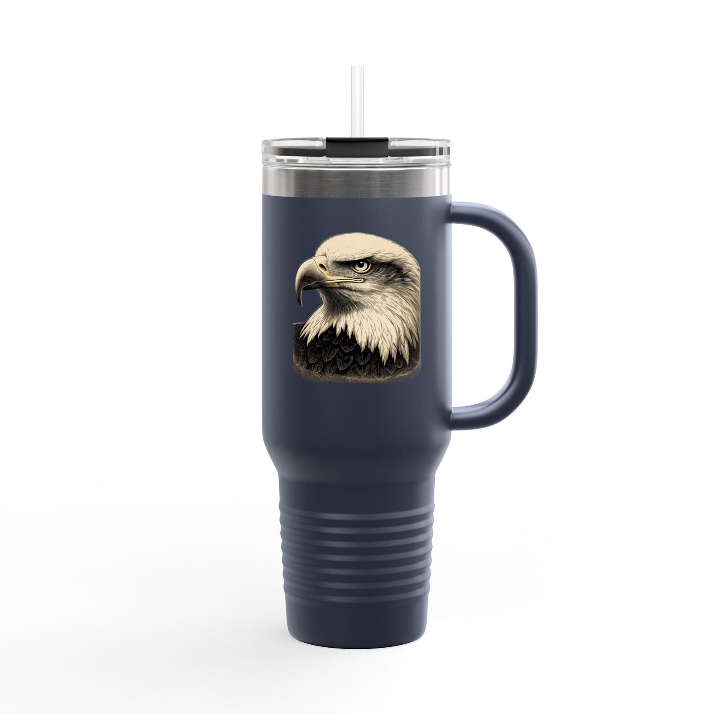 Engraved Eagle Head of a  40oz Insulated Travel Mug