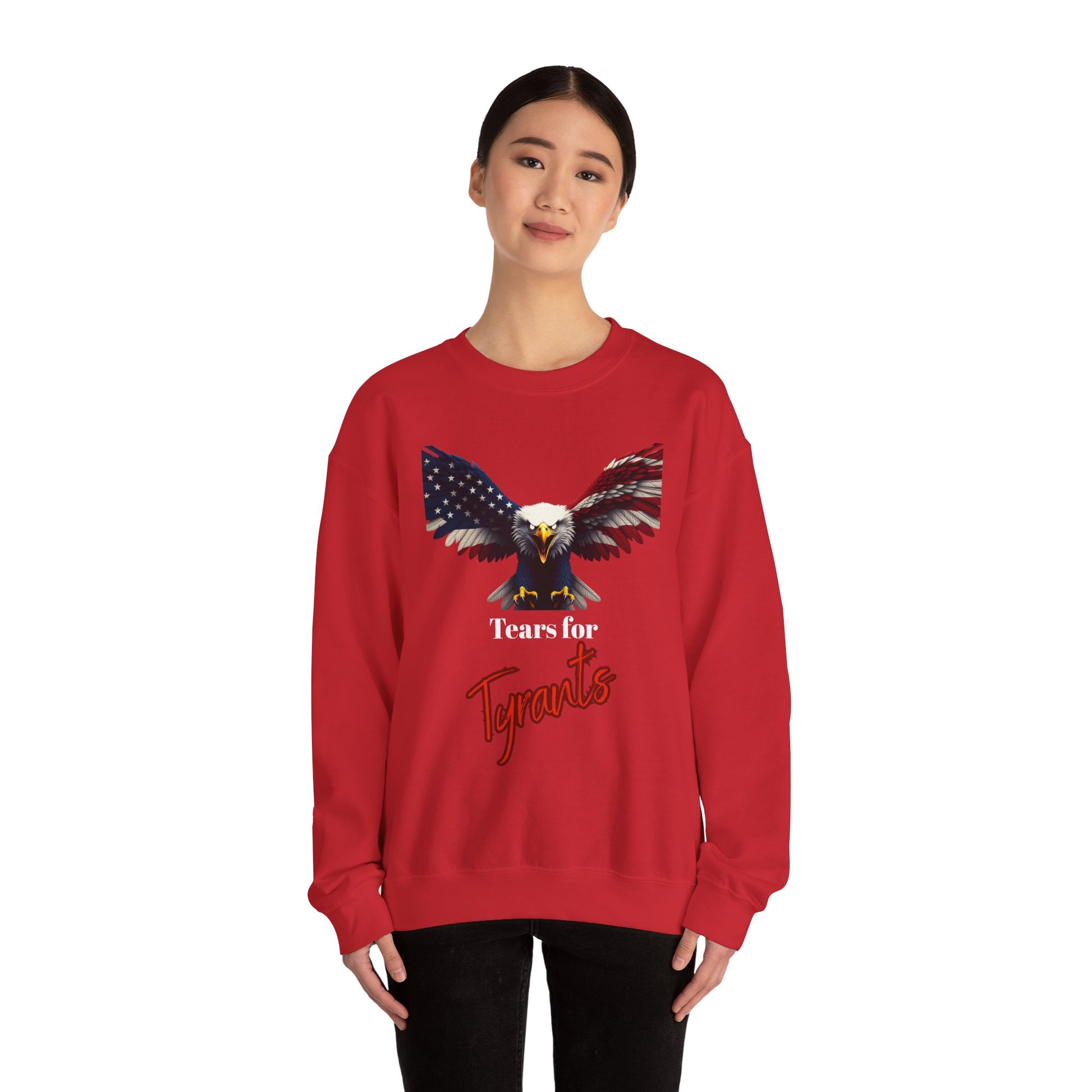 Tears For Tyrants Patriotic Eagle text on a Crewneck Sweatshirt