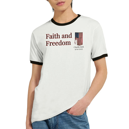 Faith and Freedom on a Ringer T-Shirt 