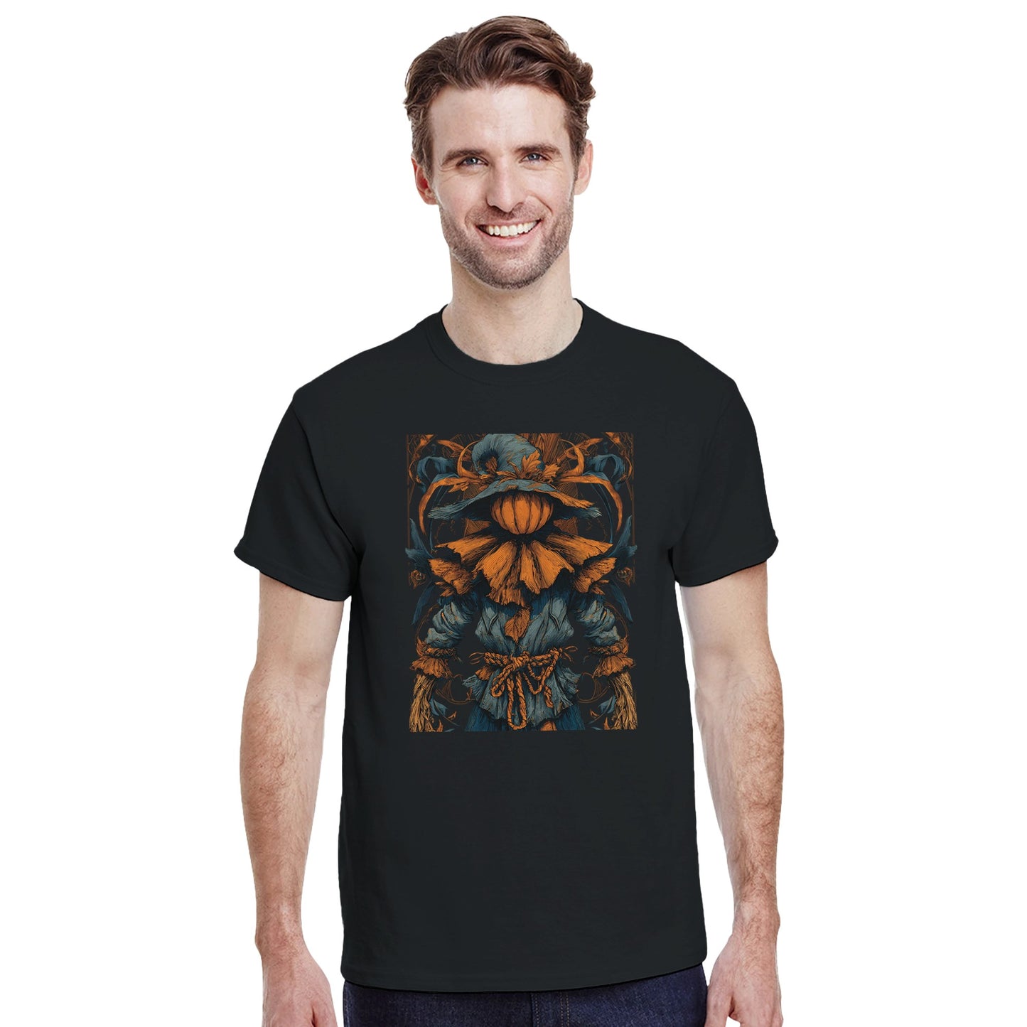 Autumn Harvest Scarecrow on a Heavyweight T-shirt