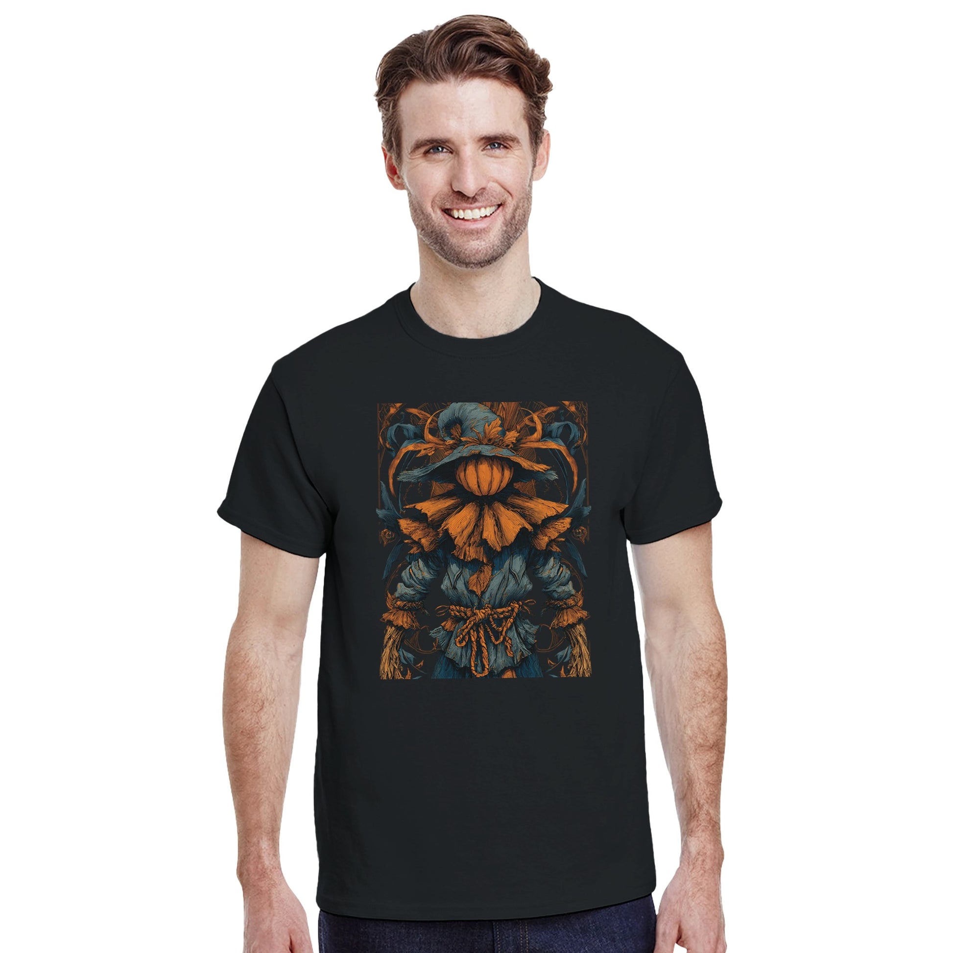 Autumn Harvest Scarecrow on a Heavyweight T-shirt