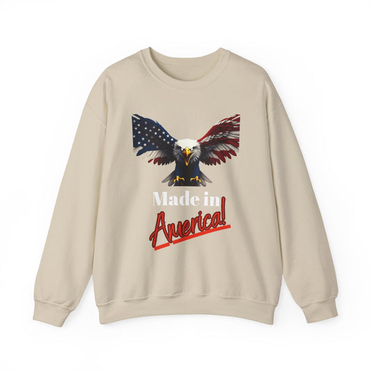 Made In America Patriotic Eagle text on a Crewneck Sweatshirt